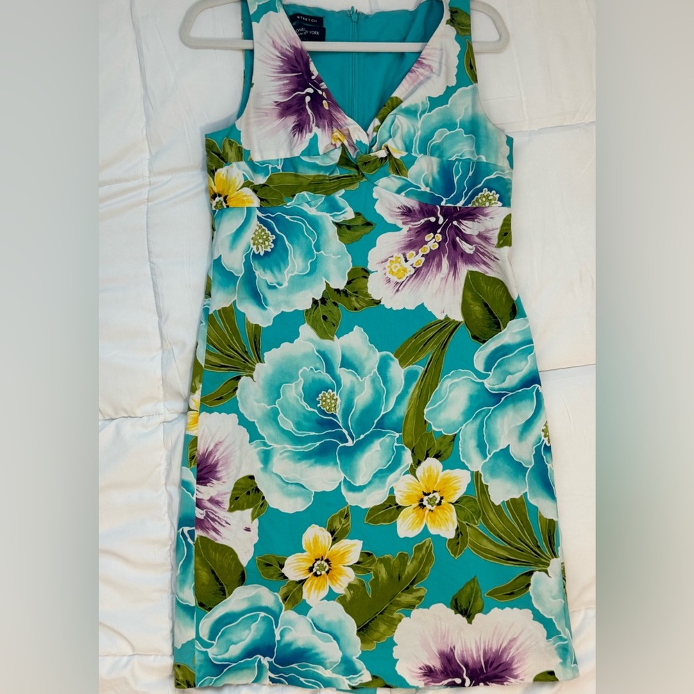 Jones New York Teal and Purple Floral Midi Dress